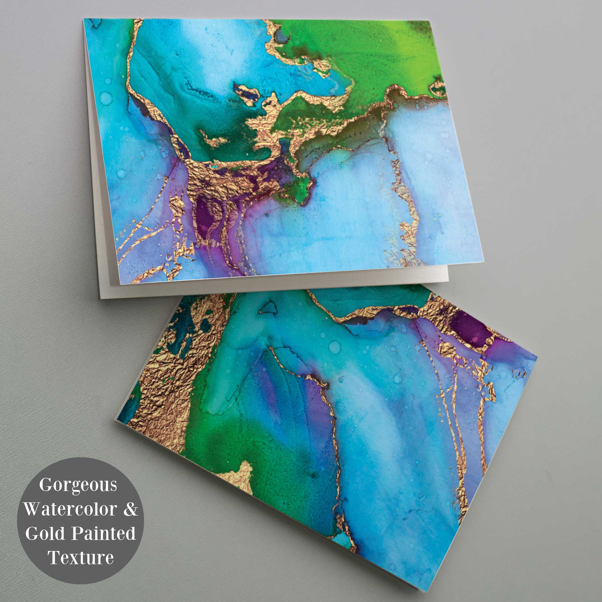 Watercolor & Gold Blank Greeting Cards, Set of 24
