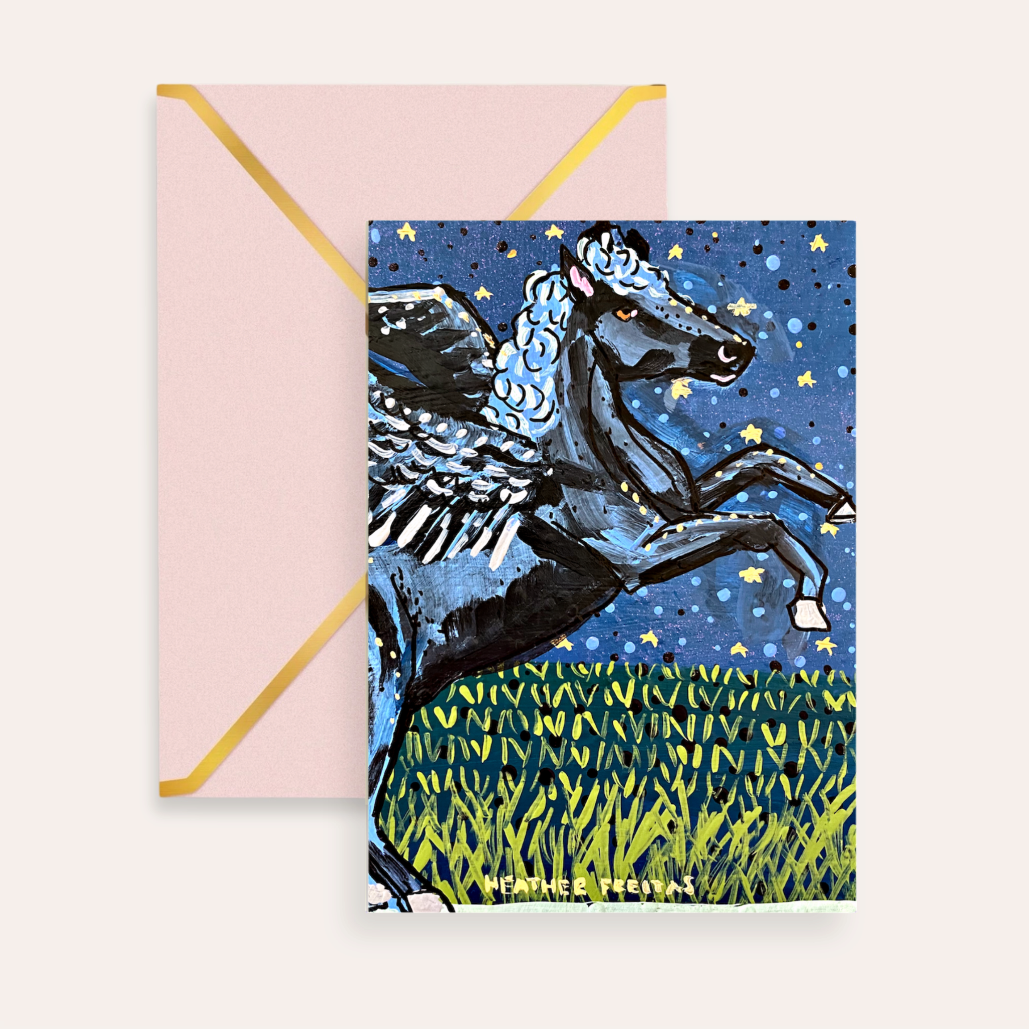 Black Pegasus Starry Night Fine Art Greeting Card
