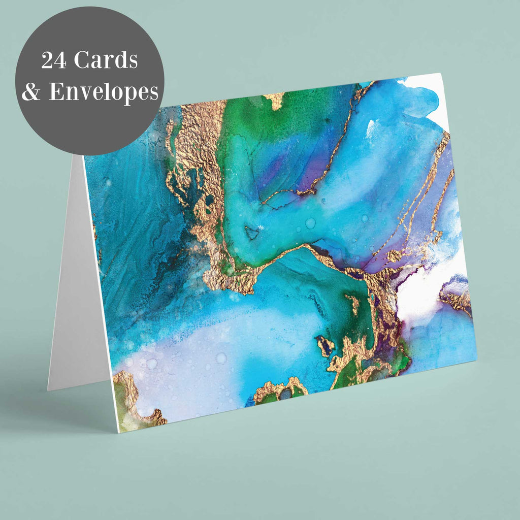 Watercolor & Gold Blank Greeting Cards, Set of 24