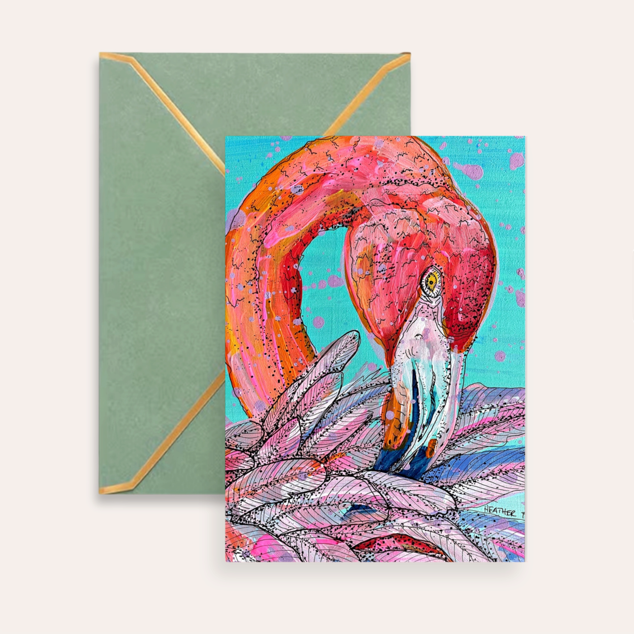 Garnet Flamingo Fine Art Greeting Card