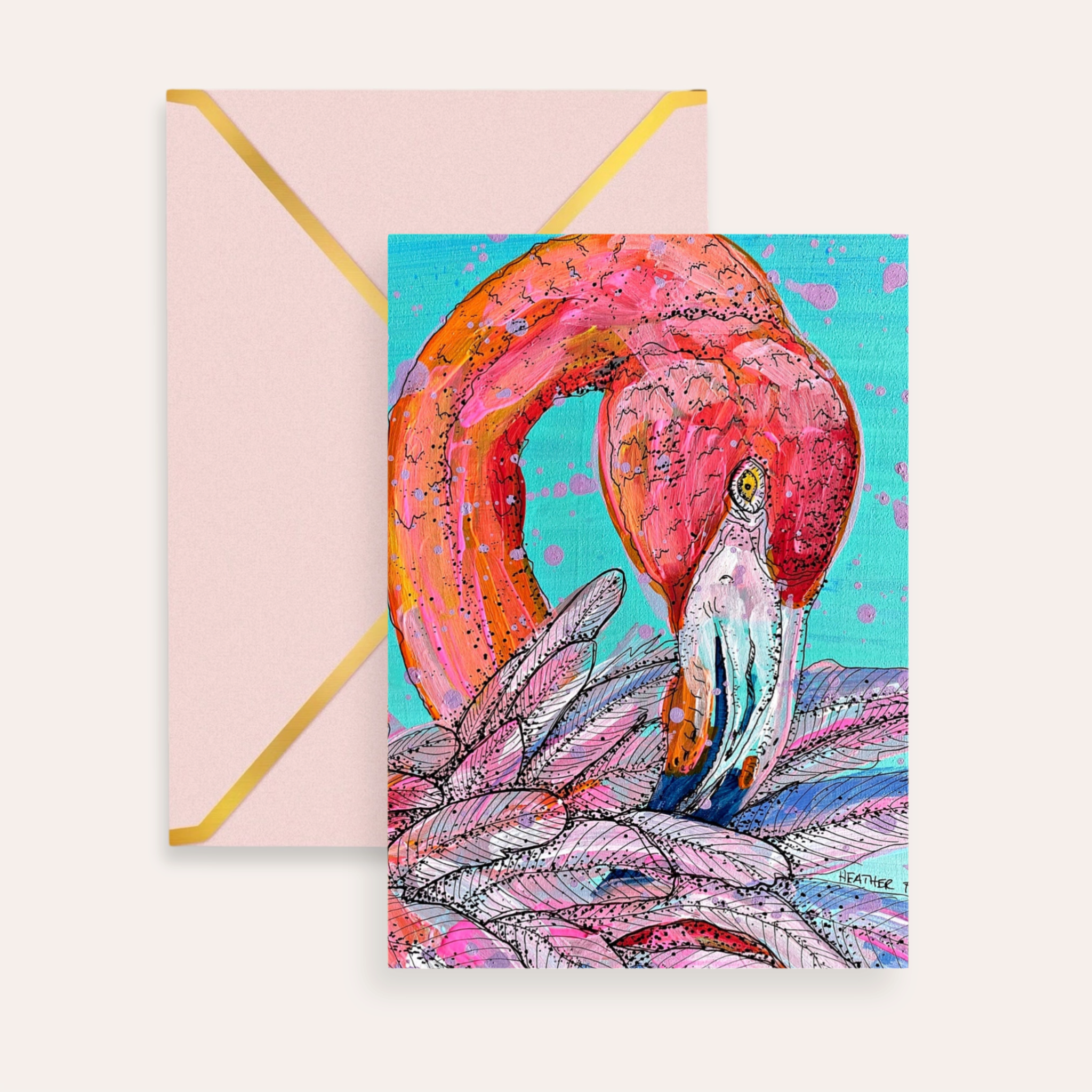 Garnet Flamingo Fine Art Greeting Card