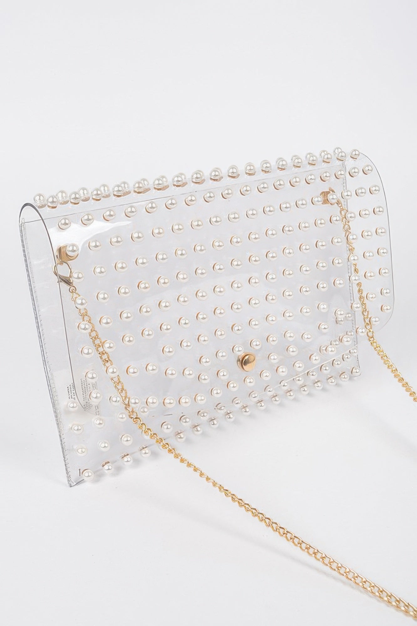 Faux Pearl Studded Transparent Envelope Clutch