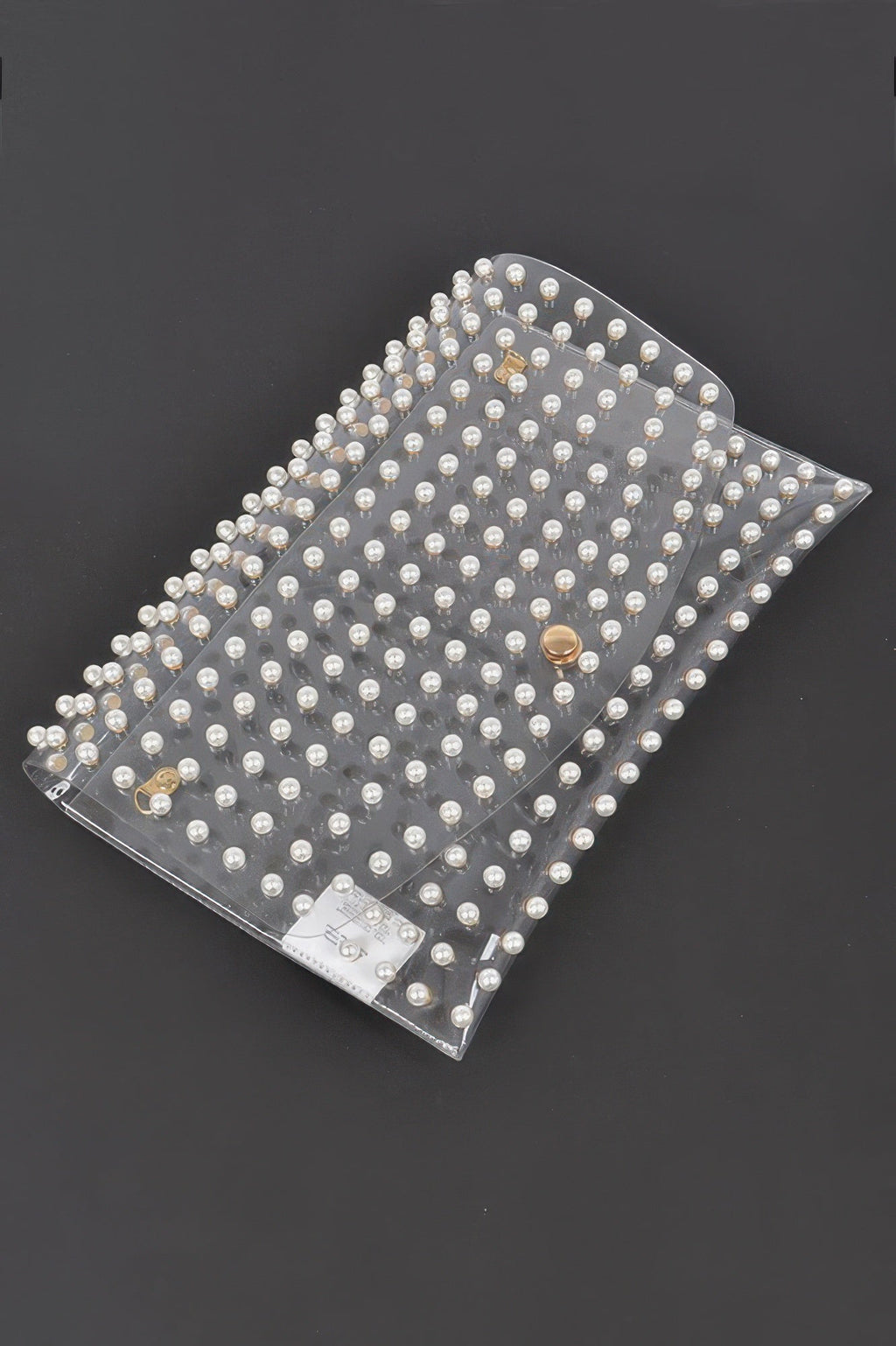 Faux Pearl Studded Transparent Envelope Clutch
