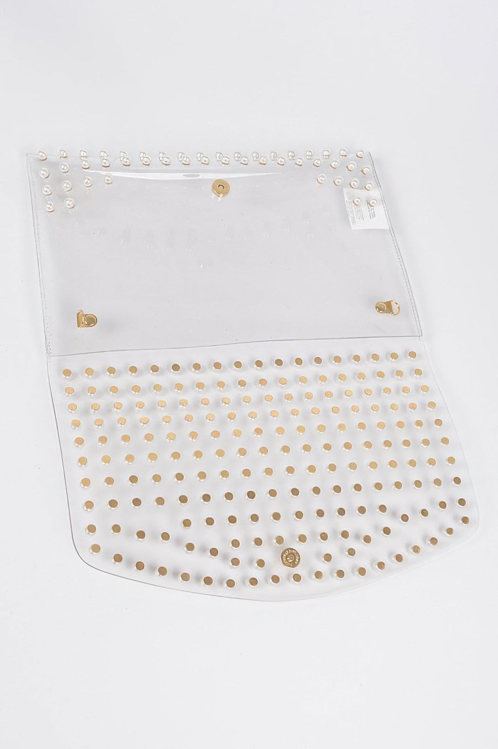 Faux Pearl Studded Transparent Envelope Clutch