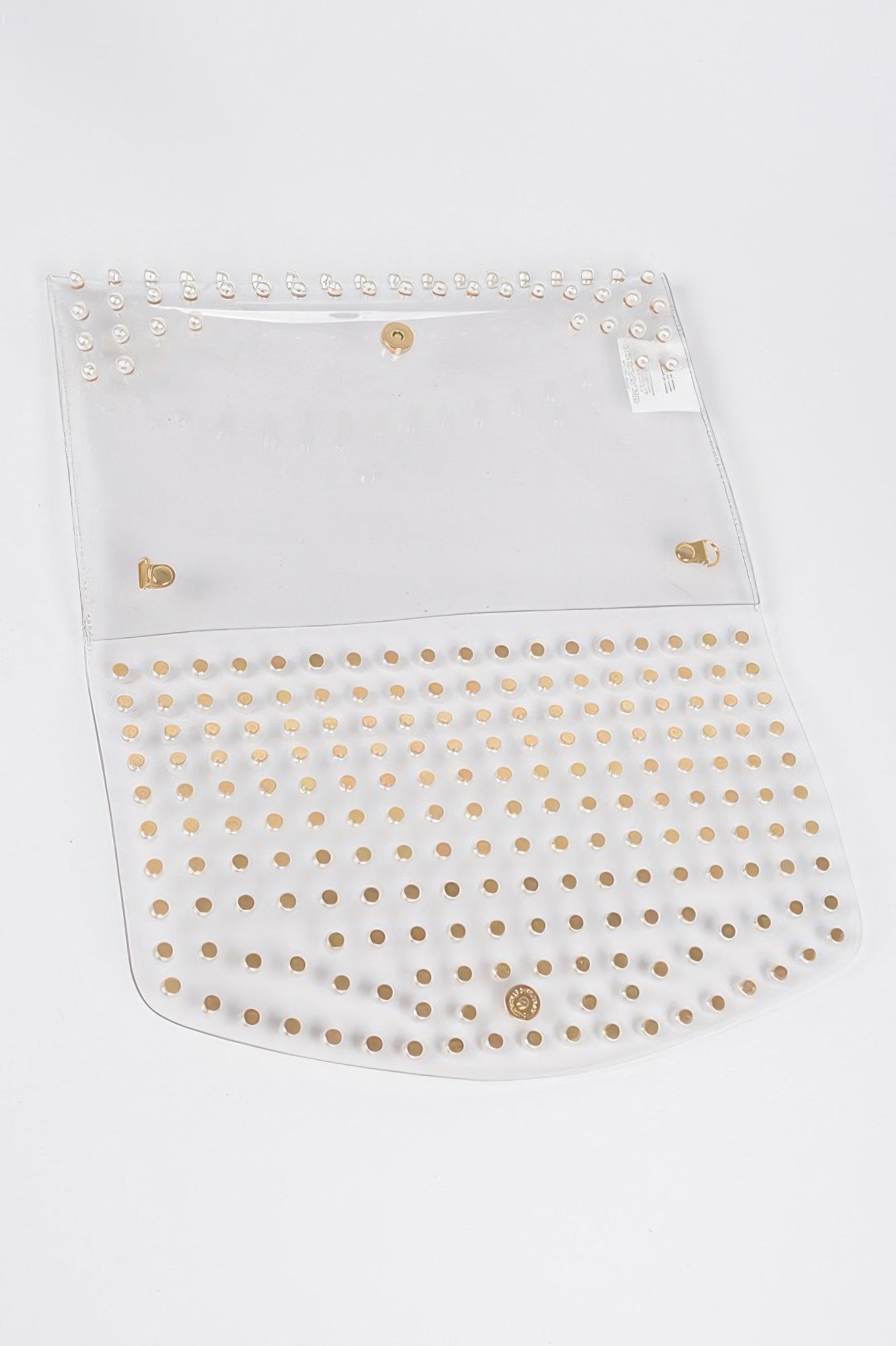 Faux Pearl Studded Transparent Envelope Clutch