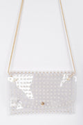Faux Pearl Studded Transparent Envelope Clutch