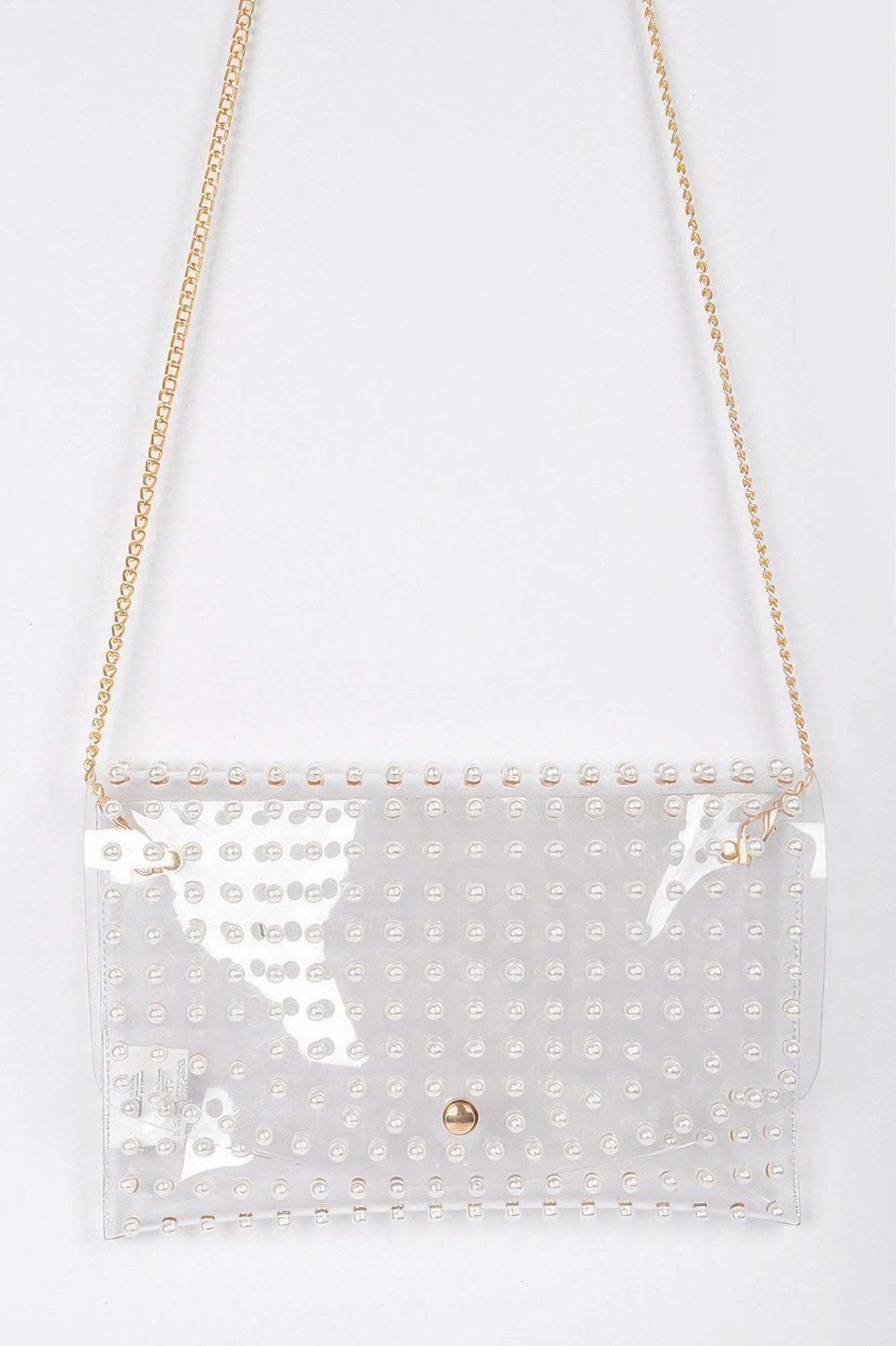 Faux Pearl Studded Transparent Envelope Clutch